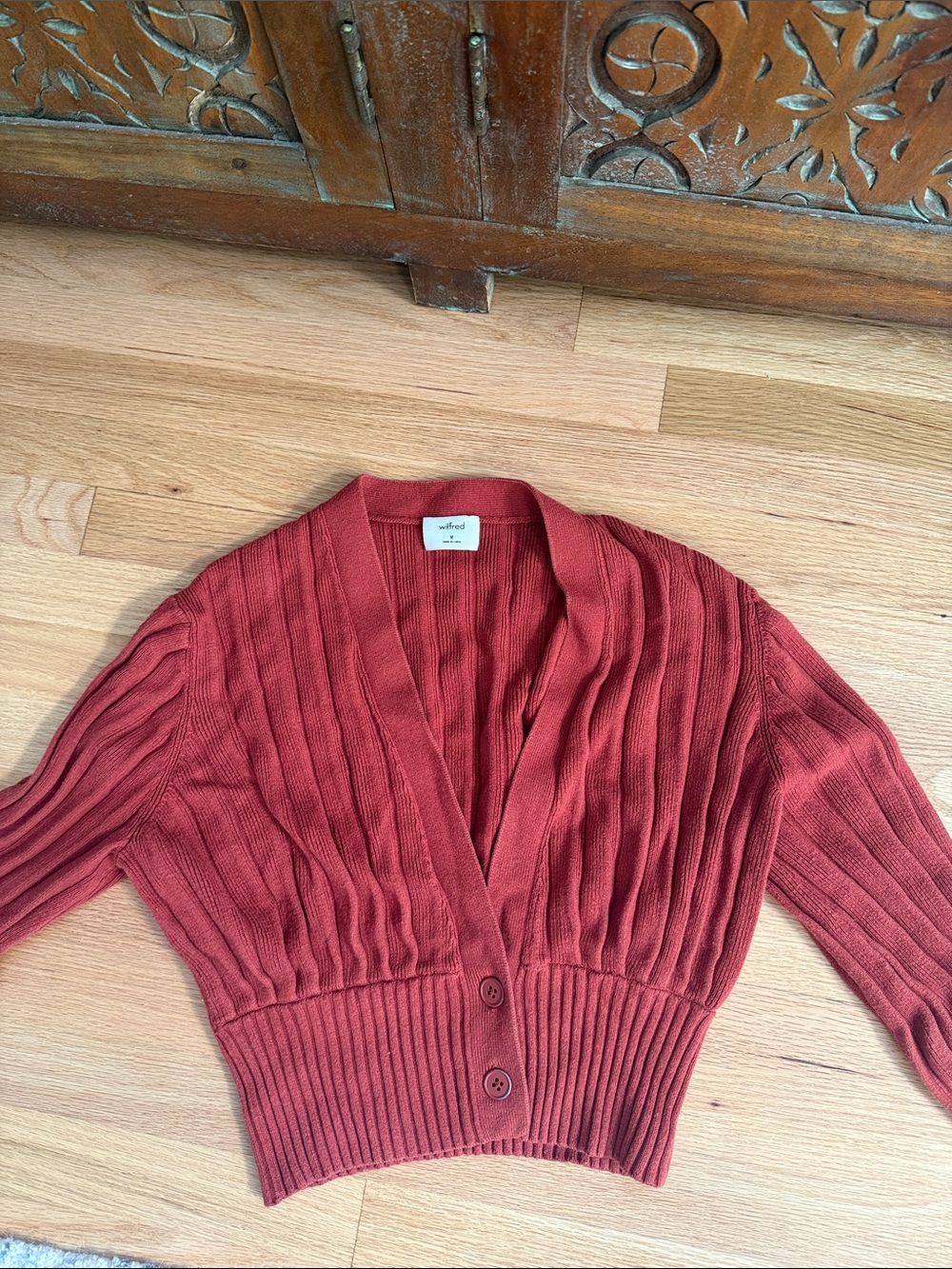 Wilfred Brick Orange Ribbed Button-Front Cropped Cardigan